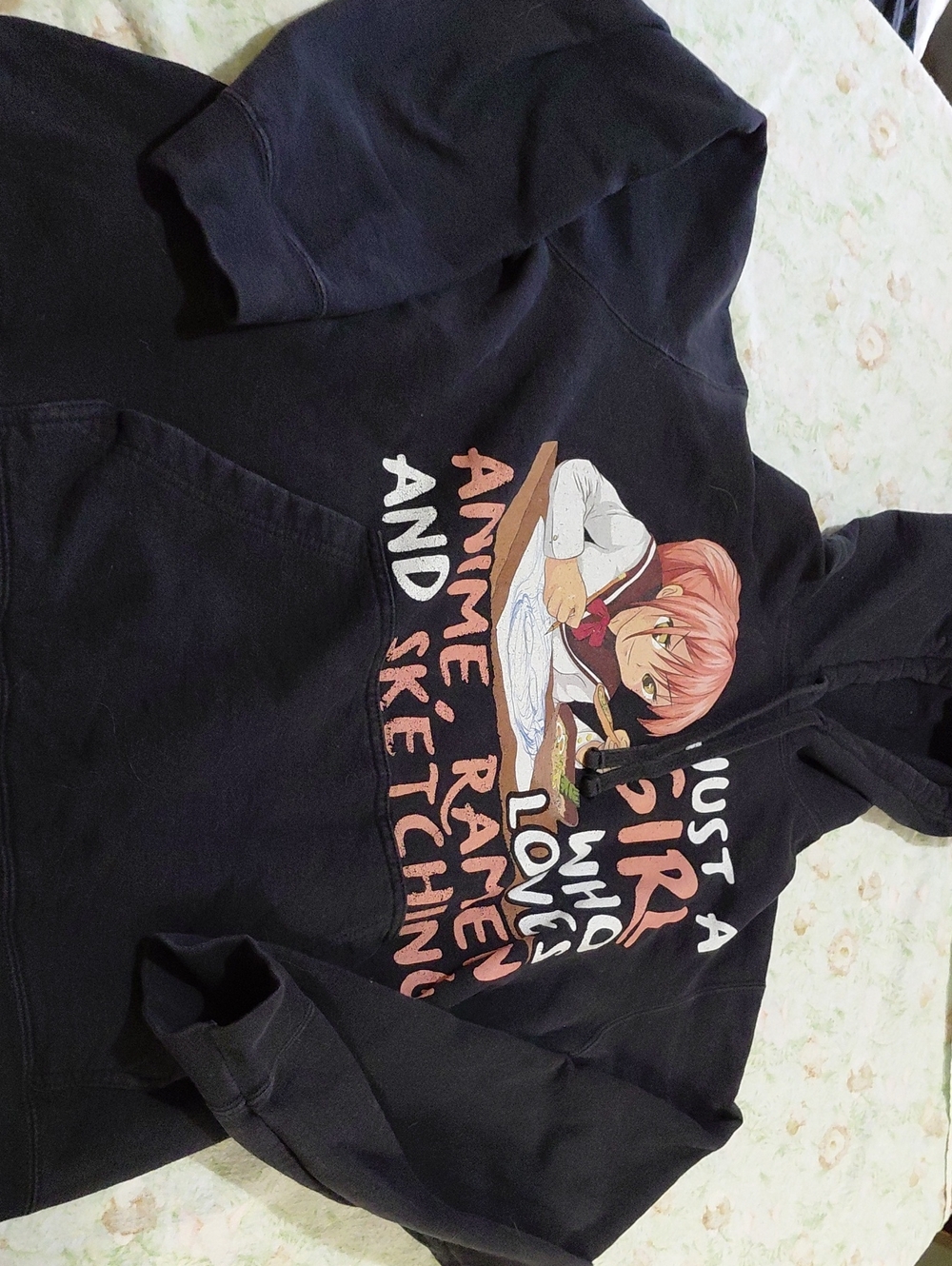 Port and Company Black Hoodie with Pink-Haired Anime Graphic